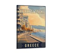MEQKTQIMA Urban Travel Illustrated Greece Thessaloniki Waterfront Decorative Painting Canvas Wall Posters And Modern Family Bedroom Decor 24x36inch(60x90cm)