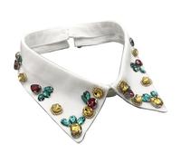 MEQNOIG Vintage Rhinestones Half Shirt Choker Statement Necklace Detachable False Collar Choker (B White)
