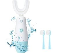 Meqtpomy Kids Electric Toothbrush，Toddler Toothbrush Waterproof Battery Powered 360 Automatic Sonic u Shaped Toothbrushes for 2-7 Years Old for Boys Girls，with 2 Replacement Brush Heads（Blue）