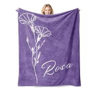 MEQUER Mothers Day Personalised Blanket Gifts for Mum, Grandma, Custom Name Blankets with Birth Month Flowers, Customised Blankets and Throws for Girls Birthday Gifts
