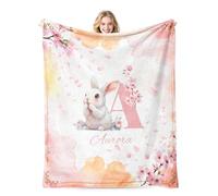 MEQUER Personalised Baby Name Blanket, Custom Blankets and Throws with Name for Kids Girls Boys, Customised Toddler Blanket Gifts for Christmas Birthday Baby Shower (rabbit)