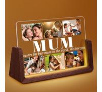 MEQUER Personalised Gifts for Mum Custom Photo Frame Walnut Night Light Mother's Day Birthday Christmas Presents Ideas from Daughter or Son
