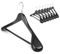 MEQUTION Coat Hanger 8-Pack, Wood Hangers Trouser Hangers Extra Wide Shoulder Wooden Hangers for Heavy Coat, Sweater, Skirt, Suit, Pants, Retro Finish (Black)