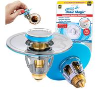 Mer-Maid Drain Magic 17308: AS-SEEN-ON-TV No-Tools Bath Drain Stopper, Push-to-Fill, Hair Catcher, Prevents Clogs, Seamless Silicone Seal