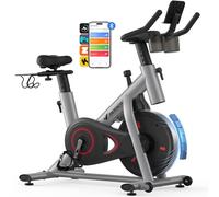 MERACH Exercise Bike, Brake Pad/Magnetic Stationary Bike with Exclusive App, Low Noise Indoor Cycling Bike with 270LBS Weight Capacity, Dumbbell Rack and Fitness Courses for Weight Loss