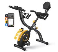 MERACH Multifunctional Foldable Exercise Bike - Exclusive APP for Customizable Plans, 16-Level Magnetic Resistance Folding Stationary Exercise Bike, 300lbs Capacity & Comfort Seat Cushion-Yellow