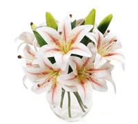 merakdoira 6PCS Artificial Lilies Set - 12 Blooms & 6 Buds Fake Flowers | Wedding/Home/Office Decor, DIY, Grave | Artificial Flowers(white)