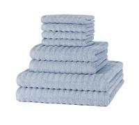 Merana OSLO towel set | quick-drying, soft & lint-free | terry luxury quality | 100% cotton terry | OEKO-TEX | 590 GSM | gift set | Light blue (set of 8 | 4 guest-, 2 hand-, 2 shower towel)