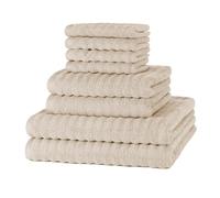 Merana OSLO towel set | quick-drying, soft & lint-free | terry luxury quality | 100% cotton terrycloth | OEKO-TEX | 590 GSM | gift set | Beige (set of 8 | 4 guest-, 2 hand-, 2 shower towel)