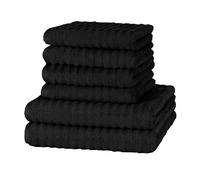 Merana OSLO towel set | quick-drying, soft & lint-free | terry luxury quality | 100% cotton terrycloth | OEKO-TEX | 590 GSM | gift set | Black (set of 6 | 4 hand towel, 2 shower towel)