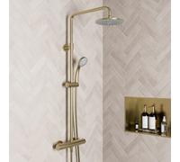 Merano Bosta Thermostatic Dual Head Exposed Mixer Shower Brushed Brass Cool Touch