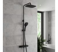 Merano Thermostatic Dual Head Bar Mixer Shower with Shelf - Black