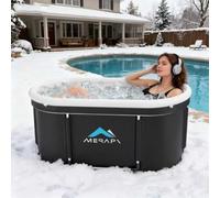 Merapi XL 131 Gal Portable Ice Bath Tub - Large Oval Cold Plunge for Athletes Recovery, Foldable Ice Bath Tub for Muscle Recovery, Home Gym, Outdoor Cold Therapy with Fast Drainage & Neck Cushion