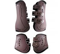 Merauno® Gaiters & Fetlock Caps, Set of 4 Gaiters, Horse Tendon Bandage with Robust Elastic, PU Shell, Neoprene Breathable Holes for Jumping, Riding, Events (S, Brown)
