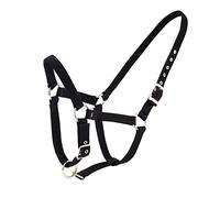 Merauno® Holder Set Trendy Nylon Horse Halter Silver Adjustable Buckle in the Neck and Nose High Quality Polyester Band for Pony Thoroughbred Warmblood (Pony, Black)