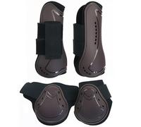 Merauno ® Horse Gaiters Fetlock, Durable PU Shell Elastic Hook Bow Closure, Trend Boots, Soft Lined, Shock Absorbing, Breathable Holes for Jumping, Riding, Events (L, Brown)