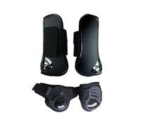 Merauno® Horse Gaiters, Set of 4 Gaiters, Pair for Front, Behind Hard Shell and Velcro Touch Fasteners for Men and Women, Polyurethane Robust Elastic Tendon Boots Classic (M, Black)