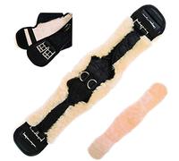 Merauno Lambs wool Saddle Girth Moon Girth Anatomical Dressage Girth with Removable Lambs wool Cover, Riding Girth with Natural Lambs wool, English Moon Girth with Lambs wool Cover 85cm Black/Natural