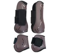 Merauno® Set of 4 Gaiters, Classic Heavy Duty PU Hard Shell with Elastic Hook and Loop Closure Straps, Tendon Boots, Breathable Holes for Jumping, Riding, Events (S, Brown)