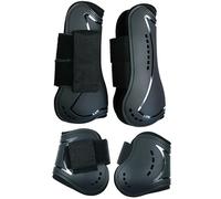Merauno® Set of 4 Gaiters, Classic Heavy Duty PU Hard Shell with Elastic Hook and Loop Closure Straps, Tendon Boots, Breathable Holes for Jumping, Riding, Events (L, Black)