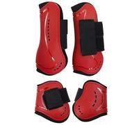 Merauno® Set of 4 Gaiters, Classic Heavy Duty PU Hard Shell with Elastic Hook and Loop Closure Straps, Tendon Boots, Breathable Holes for Jumping, Riding, Events (M, Red)