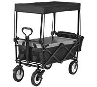 Merax 150kg Festival Trolley on Wheels, Folding Wagon with Romovable Canopy & Cooler Bag, Portable Camping Trolley Cart, Heavy Duty Pull Along Wagon, Black