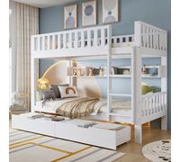 Merax 3Ft Bunk Bed 90X190 Cm, Solid Pine Wood Frame With Drawer, Shelf, Ladder & Convertible Single Beds, Children's Bed, White