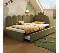 Merax 3FT Crown Upholstered Daybed With Pull Out Trundle Bed in Green | Size: Single Merax Green Single