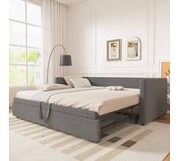 Merax 3ft Single Grey Linen Upholstered Daybed with Lift-Up Trundle Bed Merax Grey Single