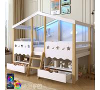 Merax 3FT Single Kids House Mid Sleeper Bed Frame with Storage Drawers & LED in White Merax White Single