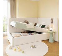 Merax 3ft Single L-shaped Velvet Upholstered Daybed with Storage & USB Light in Beige Merax Beige Single