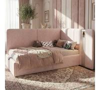 Merax 3ft Single L-shaped Velvet Upholstered Daybed with Storage & USB Light in Pink Merax Pink Single