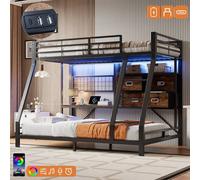Merax 3FT Single Metal High Sleeper Bunk Bed with Desk, LED & Storage Bins in Black Merax Black Single