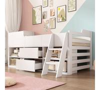 Merax 3Ft Single Mid Sleeper Bed 90X190 Cm, Kids Cabin Bed With 4 Shelves, 2 Drawers & Ladder, Children's Wooden Bed, White