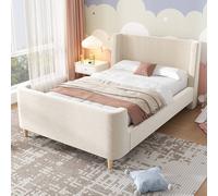 Merax 3ft Single Upholstered Velvet Bed Frame with Cosmic Pattern, Kids Bed in Beige Merax Beige Single
