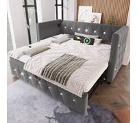 Merax 3ft Single Velvet Upholstered Bed Daybed with Trundle & Charging in Grey Merax Grey Single