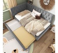 Merax 3FT Single Velvet Upholstered Daybed With Pull Out Trundle for Kids in Grey Merax Grey Single
