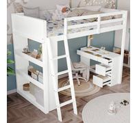 Merax 3ft White High Sleeper Loft Bed Frame with Desk, Drawers & Shelves | Size: Single Merax White Single
