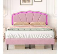 Merax 4ft6 Double Scalloped Velvet Upholstered Bed Frame with Smart LED in Pink Merax Pink Double