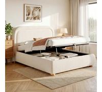 Merax 5Ft King Ottoman Bed 150X200 Cm, Boucle Upholstered Bed With Hydraulic Storage, Curved Headboard, Beige