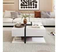 Merax Coffee Table with 4 Drawers, White Coffee Table with Unique Color Matching and Storage Space at The Bottom, 78 * 78 * 36cm