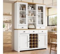 Merax Country Style White Kitchen Dresser Cabinet with Worktop & Wine Rack Merax White