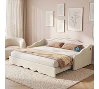 Merax Extendable 3FT Single Velvet Daybed with LED Light & Charging Ports in Beige Merax Beige Single