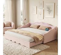 Merax Extendable 3FT Single Velvet Daybed with LED Light & Charging Ports in Pink Merax Pink Single