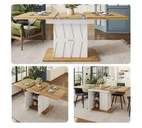 Merax Extendable Dining Table with Storage & Geometric Relief Pattern in White Merax White