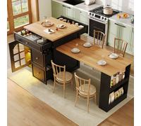 Merax Extendable Kitchen Island Bar Table with LED Light & Storage in Black Merax Black