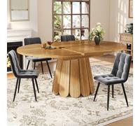 Merax Extendable Round Wood Effect Dining Table with Pedestal Base in Natural Merax Natural