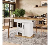 Merax Extendable Telescopic Dining Table with Wine Rack Drawer Storage Base in White Merax White