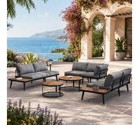 Merax Grey 6 Piece Garden Lounge Set with Acacia Wood Nesting Coffee Tables Merax Grey