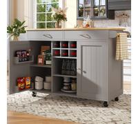 Merax Grey Mobile Kitchen Island Trolley with Wine Rack, Sideboard Merax Grey